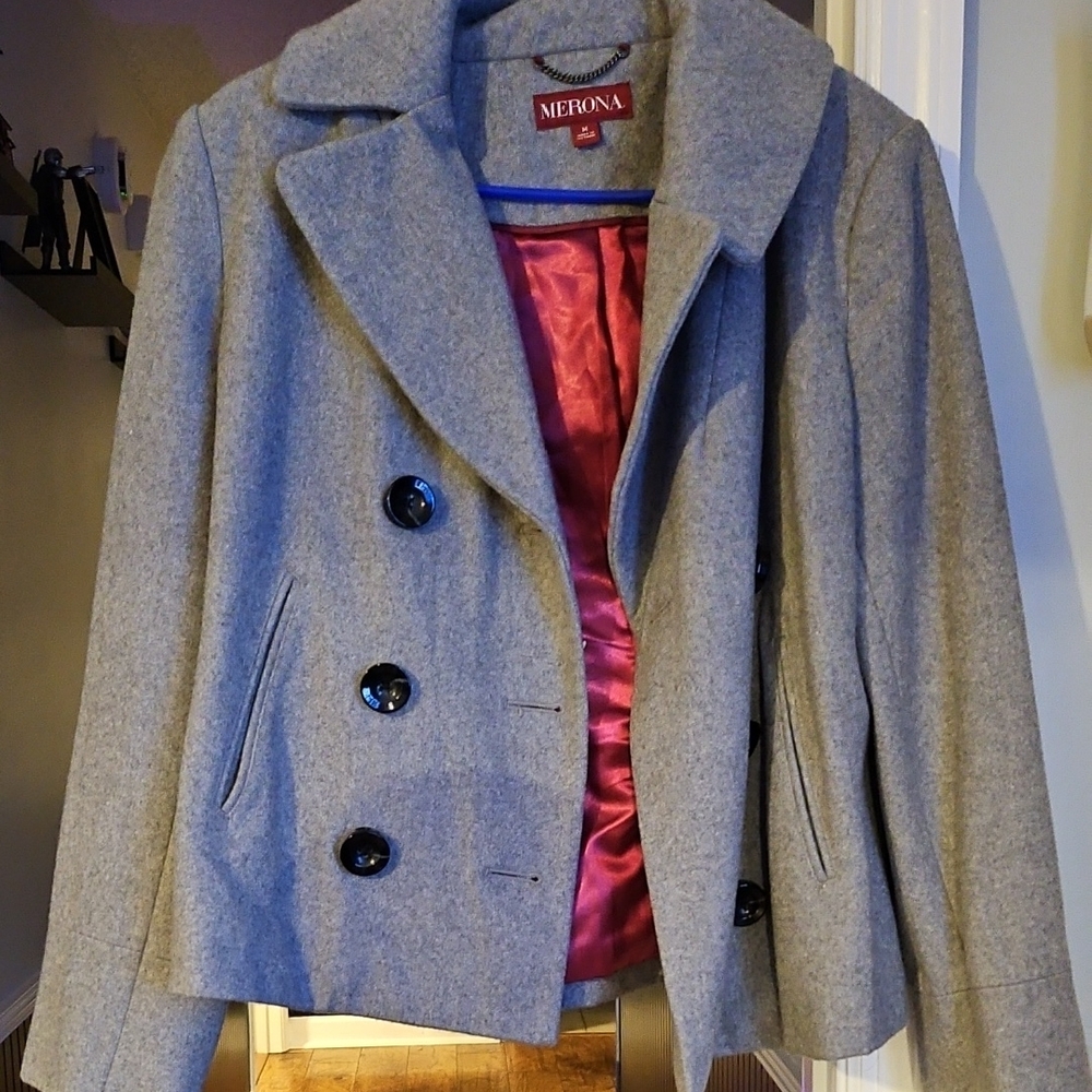 Merona Gray Peacoat Double-Breasted Wool-Blend